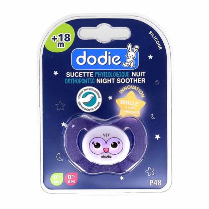 Dodie Sucette Physiologique Silicone Nuit +18 mois Chouette ou Mouton P48