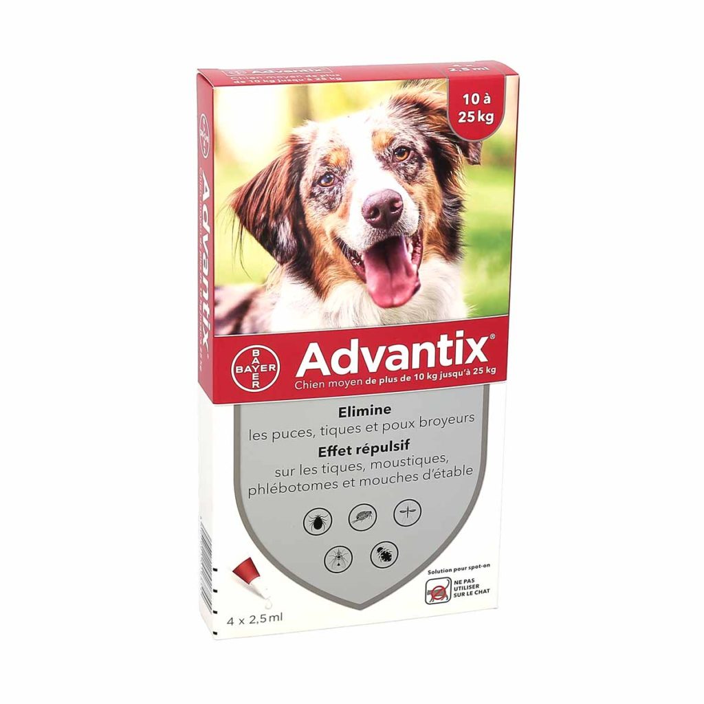 Advantix AntiPuces Chiens Moyens 1025kg, boite de 4 pipettes La Pharmacie de Pierre