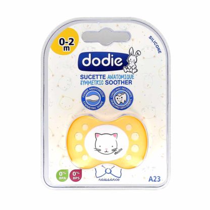 Dodie Sucette Anatomique Silicone 0-2 mois Chat Jaune A23