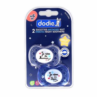 Dodie Sucette Anatomique Silicone Nuit +6 mois Transparent/Bleu A36