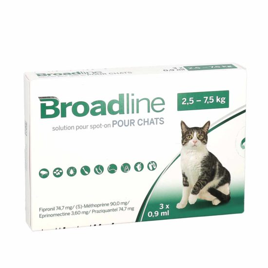 Broadline Chat Vermifuge Et Puce Broadline Solution Spot-On Pour Chats de 2,5-7,5kg, boite de 3 pipettes