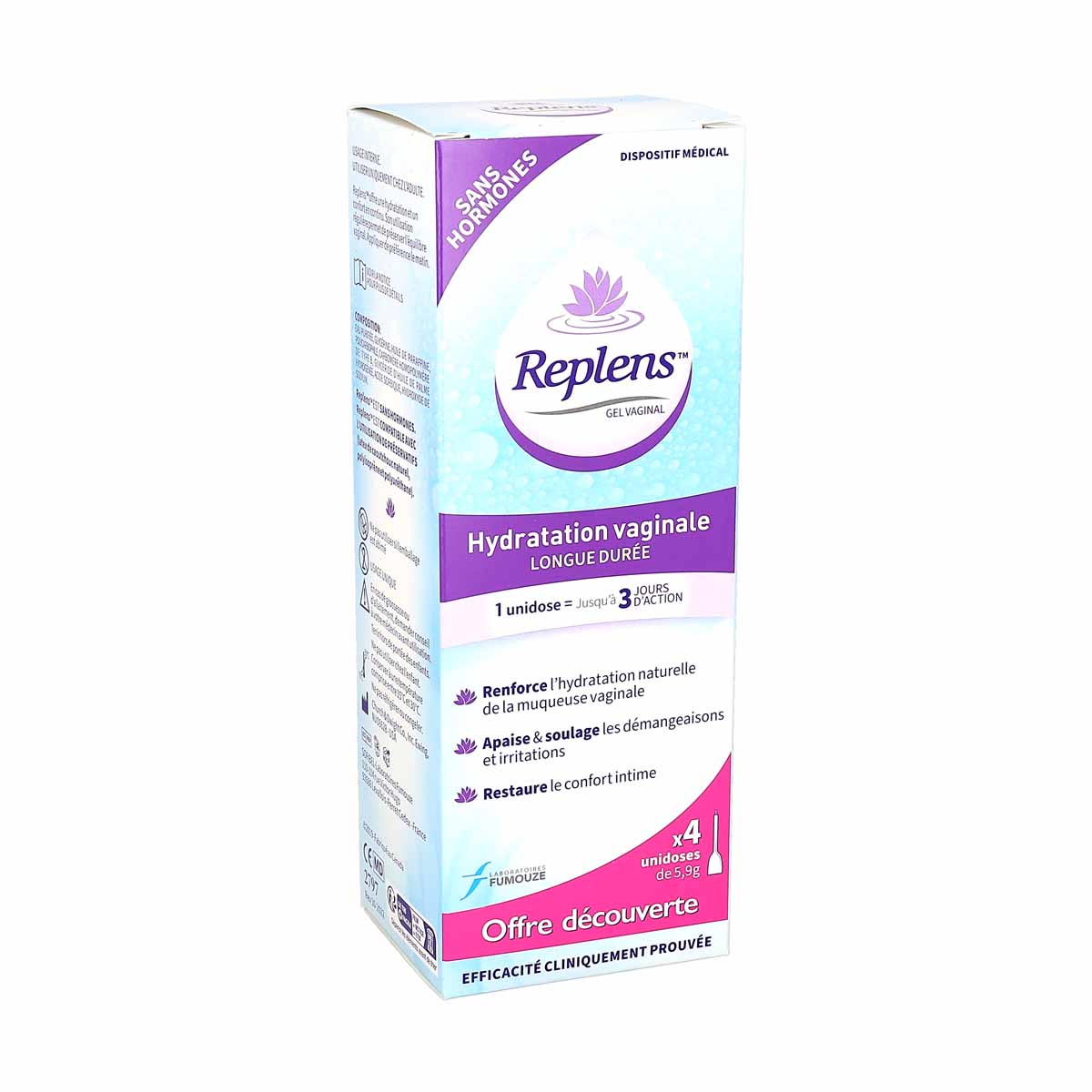 Replens Gel Vaginal Hydration Longue Durée Sans Hormones, boîte de 4  unidoses - La Pharmacie de Pierre