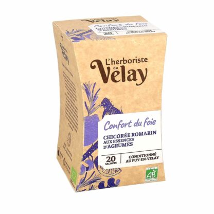 L'Herboriste du Velay Infusion Bio Chicorée Romarin aux essences de Citron & Citron vert - Confort du foie 20 sachets