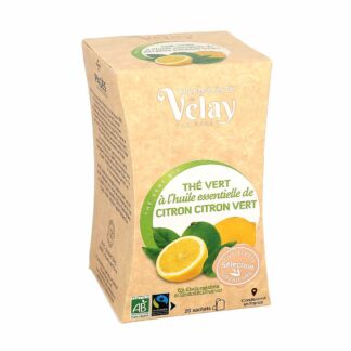 L'Herboriste du Velay Thé vert bio à l'essence de Citron et Citron vert - légèrement acidulé - recette incontournable 20 sachets