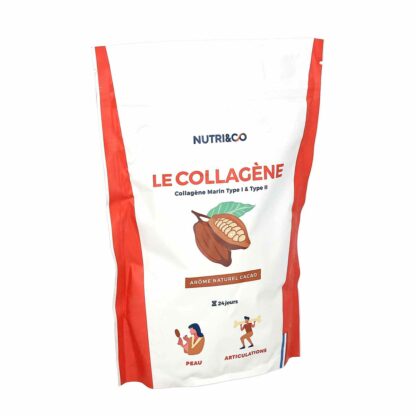 NUTRI&CO Collagène Marin Breveté Types 1&2 Poudre 240g Peau Ferme Saveur Cacao