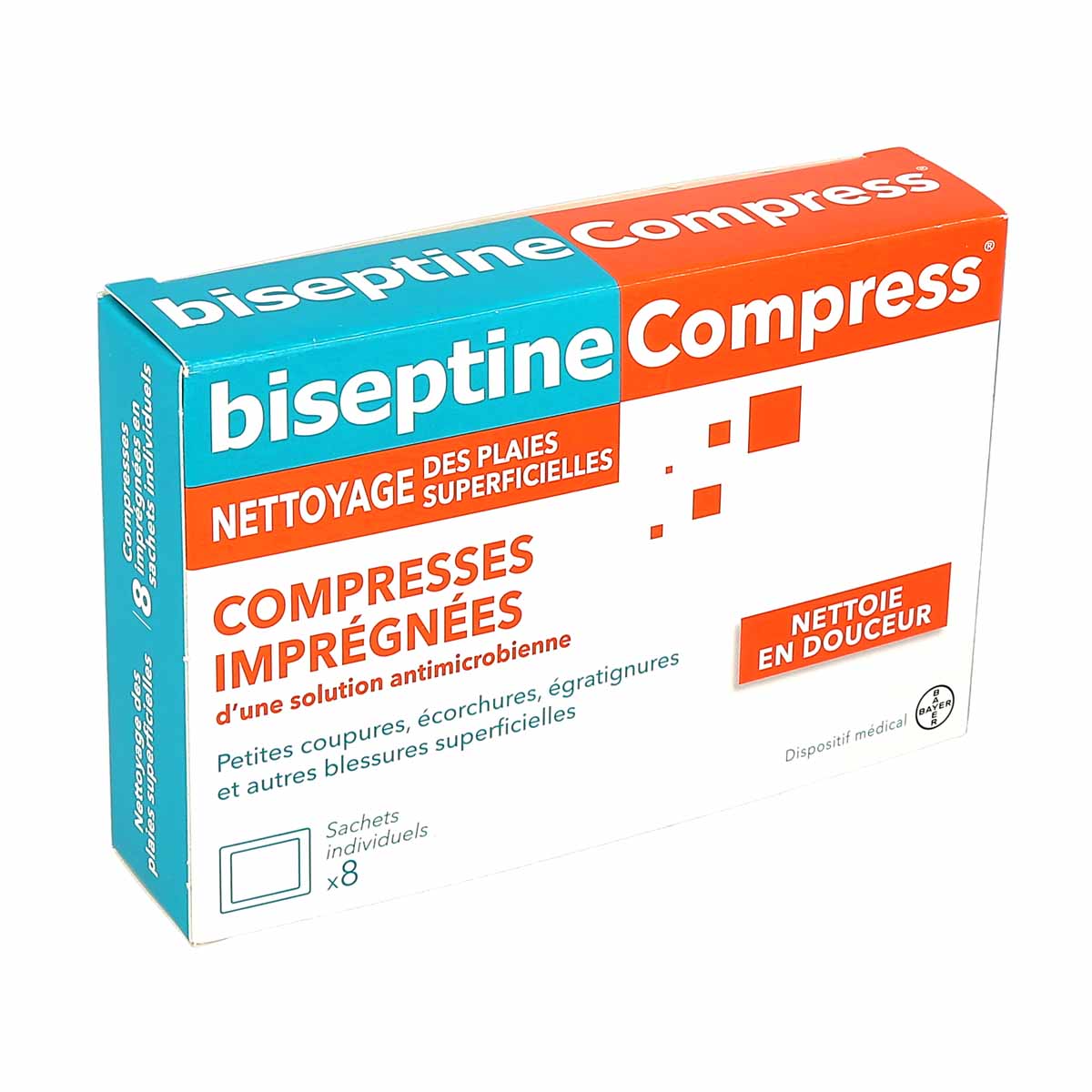 BiseptineCompress Compresses Imprégnées pour Nettoyage des Plaies  Superficielles