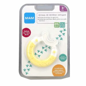 MAM 1 Anneau de Dentition Nettoyant +3 Mois - Hygiène et Poussée Dentaire du Nourrisson - jaune