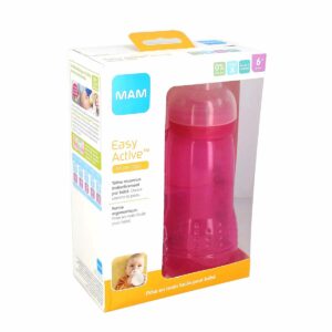 MAM 2 Biberons Easy Active + 6 Mois 330ml Coloré Rose - Tétine Débit X