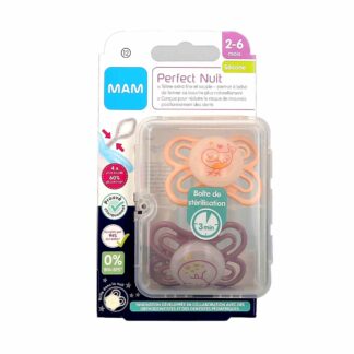 MAM 2 Sucettes Perfect Nuit Silicone 2-6 Mois