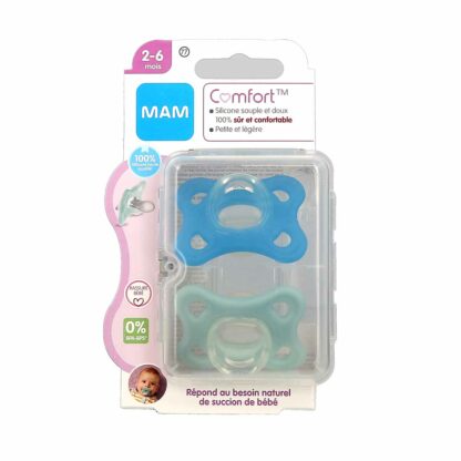 MAM Comfort 2 Sucettes Silicone 2-6 Mois - Couleur : Bleu