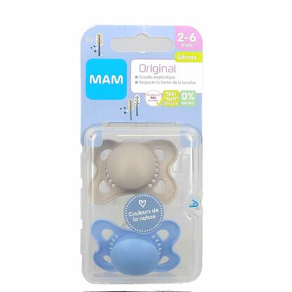 MAM Original 2 Sucettes Anatomiques Silicone Couleurs Unis 2-6 Mois - Couleur : Rose pastel/Parme