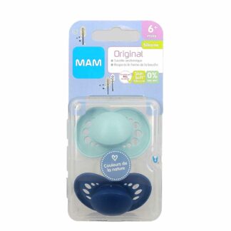 MAM Original 2 Sucettes Anatomiques Silicone Couleurs Unis 6 Mois et +