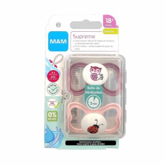 MAM Supreme 2 Sucettes Silicone 18 Mois et + - Modèle : Chouette et Coccinelle