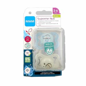 MAM Supreme Nuit 2 Sucettes Silicone 2-6 Mois - Modèle : Nuage et Hérisson