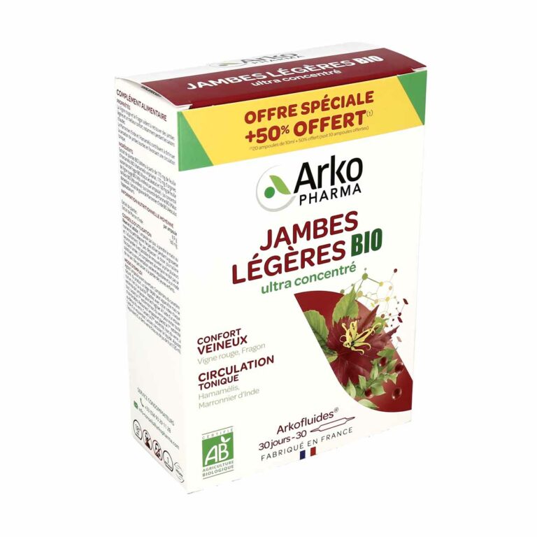 Arkopharma Arkofluides Jambes Légères Bio 20 Ampoules + 10 Ampoules Offertes