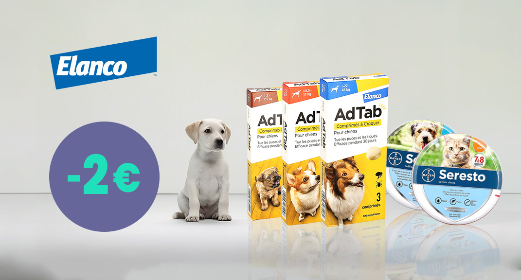 Elanco Adtab + Seresto : -2€ sur la protection antiparasitaire de votre animal