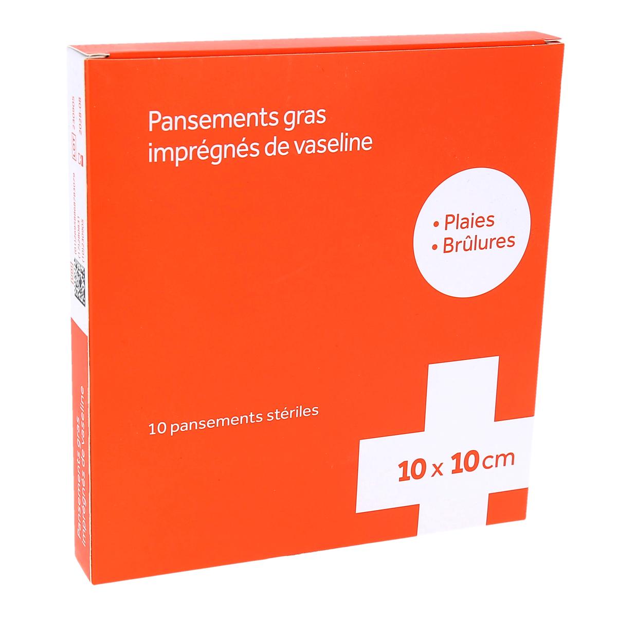 Pansements gras imprégnés de vaseline 10x10cm