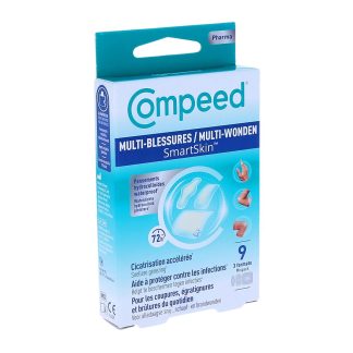 Compeed Multi-Blessures SmartSkin, Pansements hydrocolloïdes waterproof, boite de 9 pansements (3 moyens/3 larges/3 doigts)