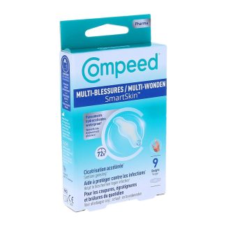 Compeed Multi-Blessures SmartSkin, Pansements hydrocolloïdes waterproof, taille : doigts (20x65mm), boite de 9 pansements