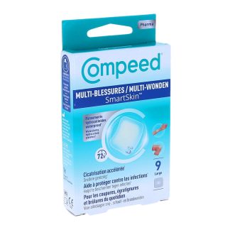 Compeed Multi-Blessures SmartSkin, Pansements hydrocolloïdes waterproof, taille : large (50x50mm), boite de 9 pansements