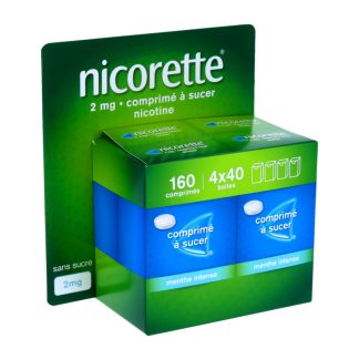 Nicorette 2mg nicotine, Comprimé à sucer, Sans sucre, menthe intense, boite de 160 comprimés (soit 4 boites de 40)