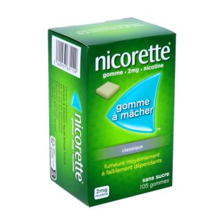 Nicorette 2mg nicotine, Gomme à mâcher, Sans sucre, classique, boite de 105 gommes