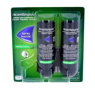 Nicorettespray Spray Buccal 1mg/dose-nicotine, menthe fraîche, boite de 2 distributeurs (contenant 150 pulvérisations)